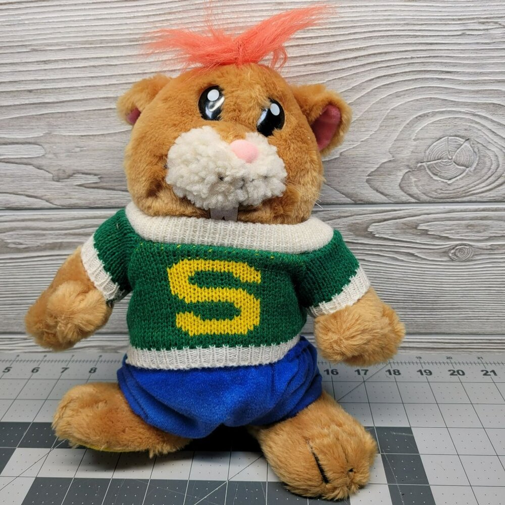Penn Plax S.A.M. Sammy Beaver Hamster Plush Green Sweater‎ Shorts 1990 Vtg 10"